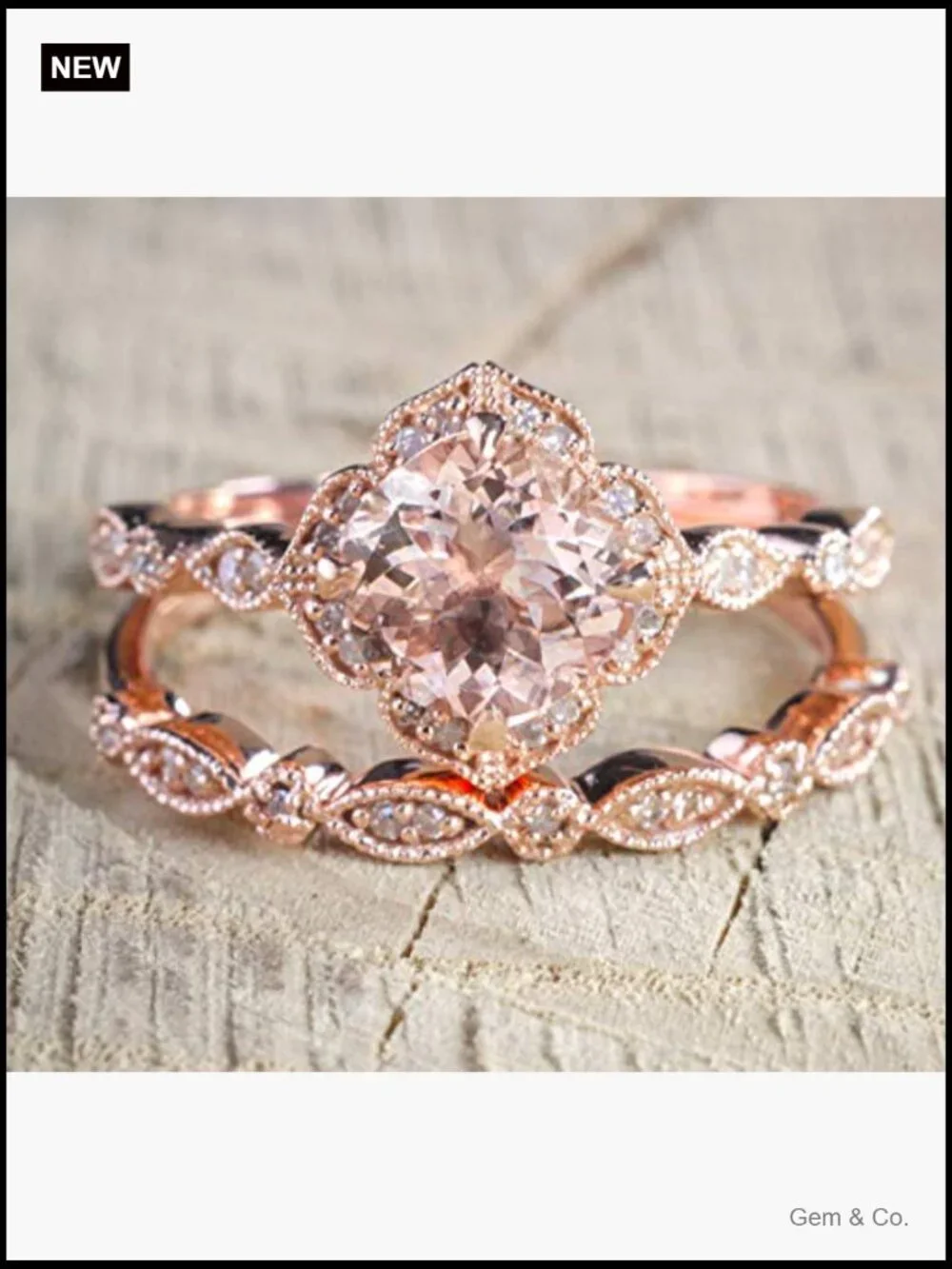 14k Rose Gold Plated Morganite Bridal Ring Engagement Rings Set for Women